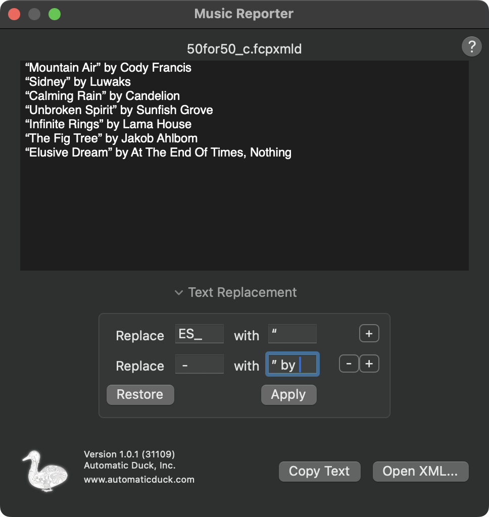 Result after text replacement